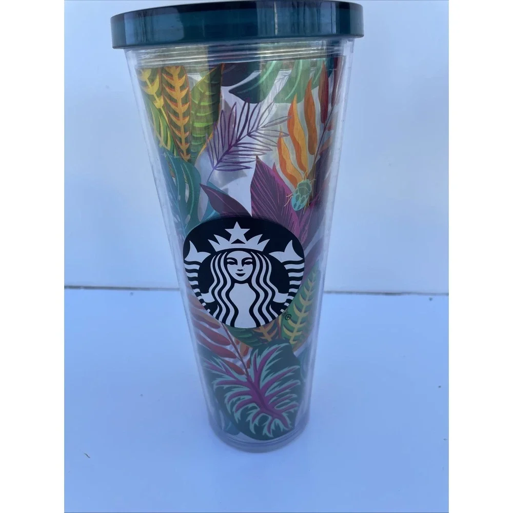 Starbucks 2017 Metallic Tropical Leaves Aloha Jungle Tumbler Venti 24oz-No Straw
